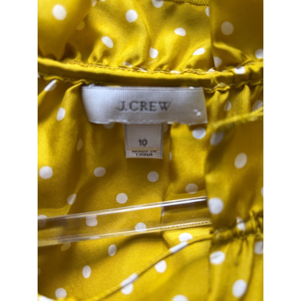 J.Crew Naomi 100% Silk Mustard Polka Dot Ruffle Tie Neck Blouse Size 10 - Picture 8 of 8